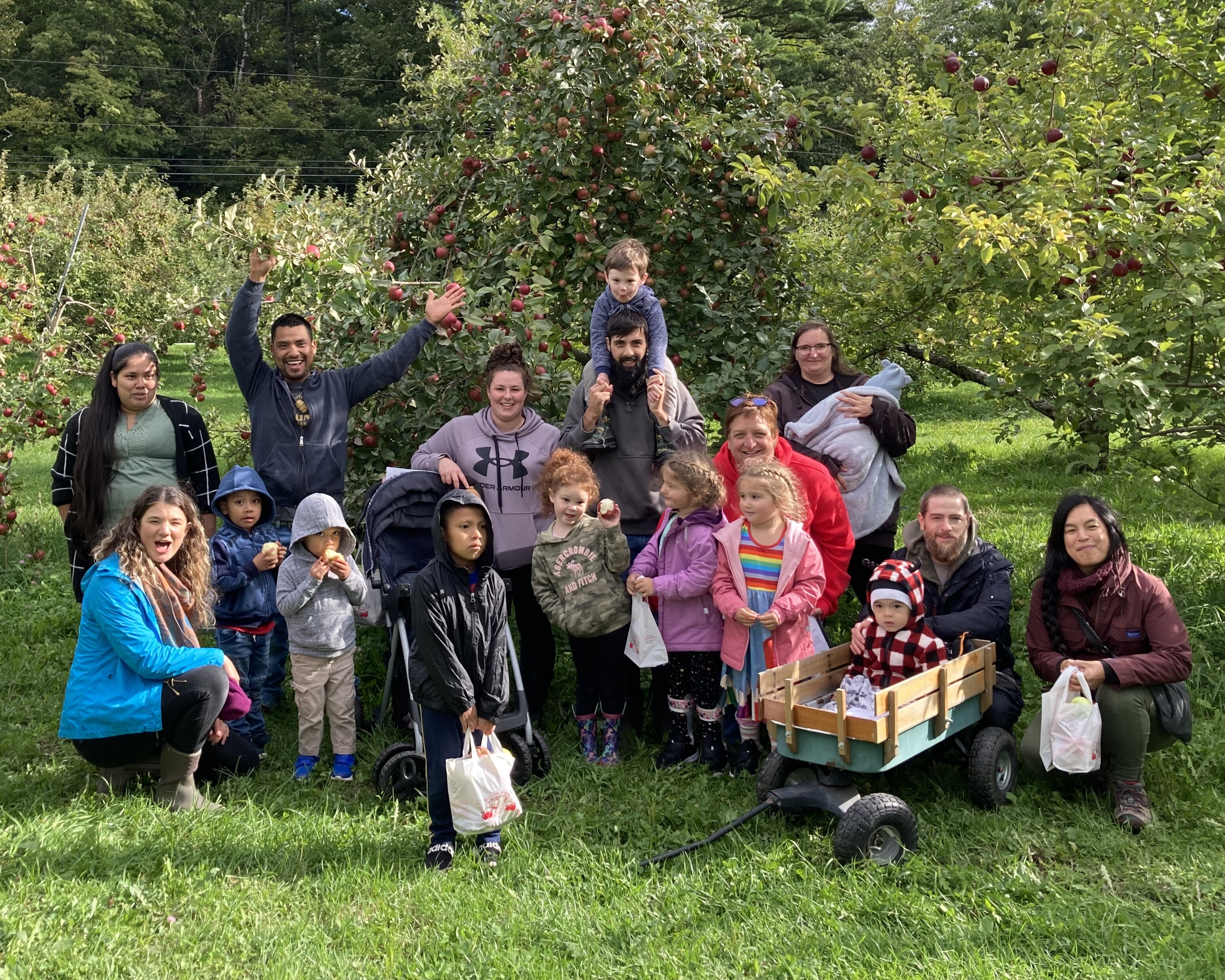 Children and families apple picking